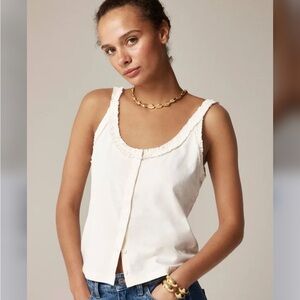 J.Crew Women's Broken-In Jersey Button-Front Tank Top with Ruffle Trim